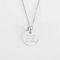 Collier mini coeur bombé personnalisé médaille gravée argent 15 mm