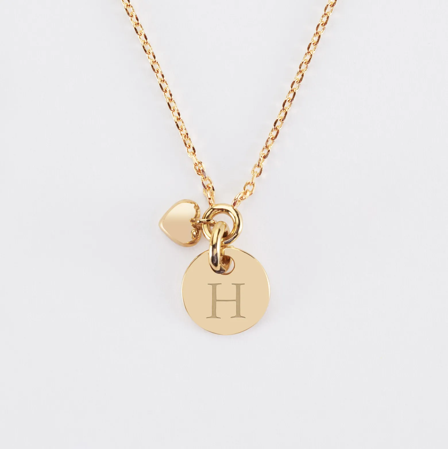 Collier mini coeur bombé personnalisé médaille gravée plaqué or 10 mm