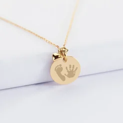 Collier mini coeur bombé personnalisé médaille gravée plaqué or 15 mm