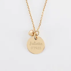 Collier mini coeur bombé personnalisé médaille gravée plaqué or 15 mm