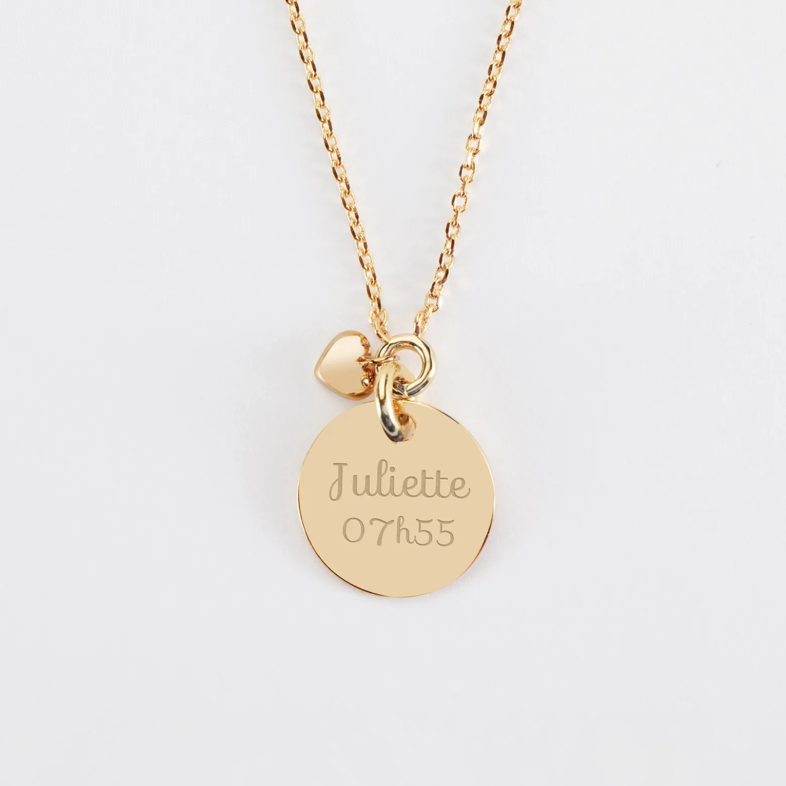 Collier mini coeur bombé personnalisé médaille gravée plaqué or 15 mm