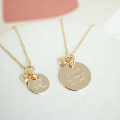 Collier mini coeur bombé personnalisé médaille gravée plaqué or 15 mm
