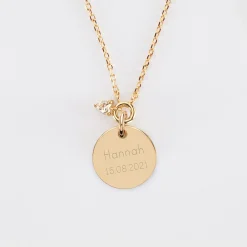 Collier mini coeur scintillant personnalisé médaille gravée plaqué or 15 mm