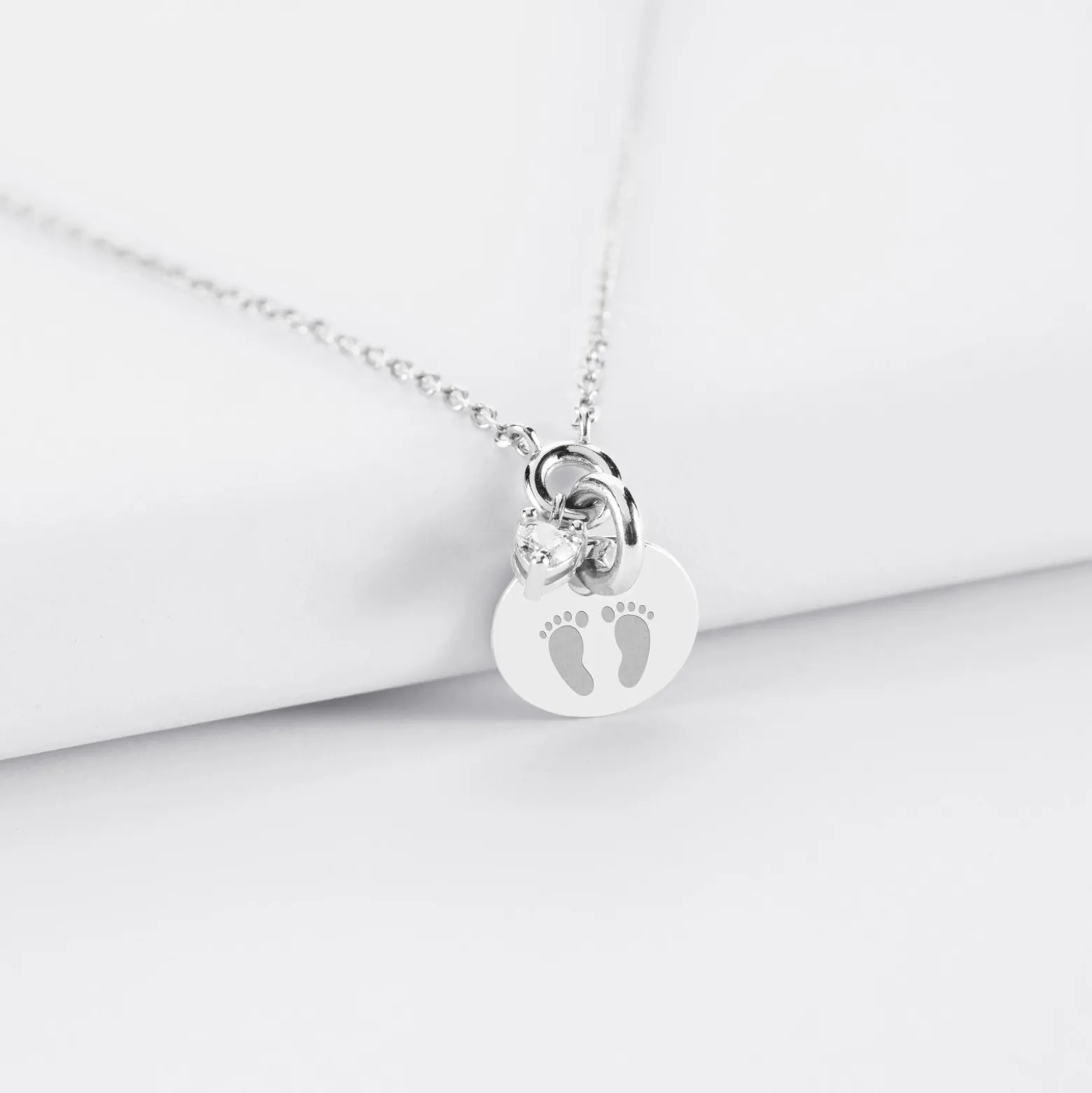 Collier mini coeur scintillant personnalisé médaille gravée argent 10 mm