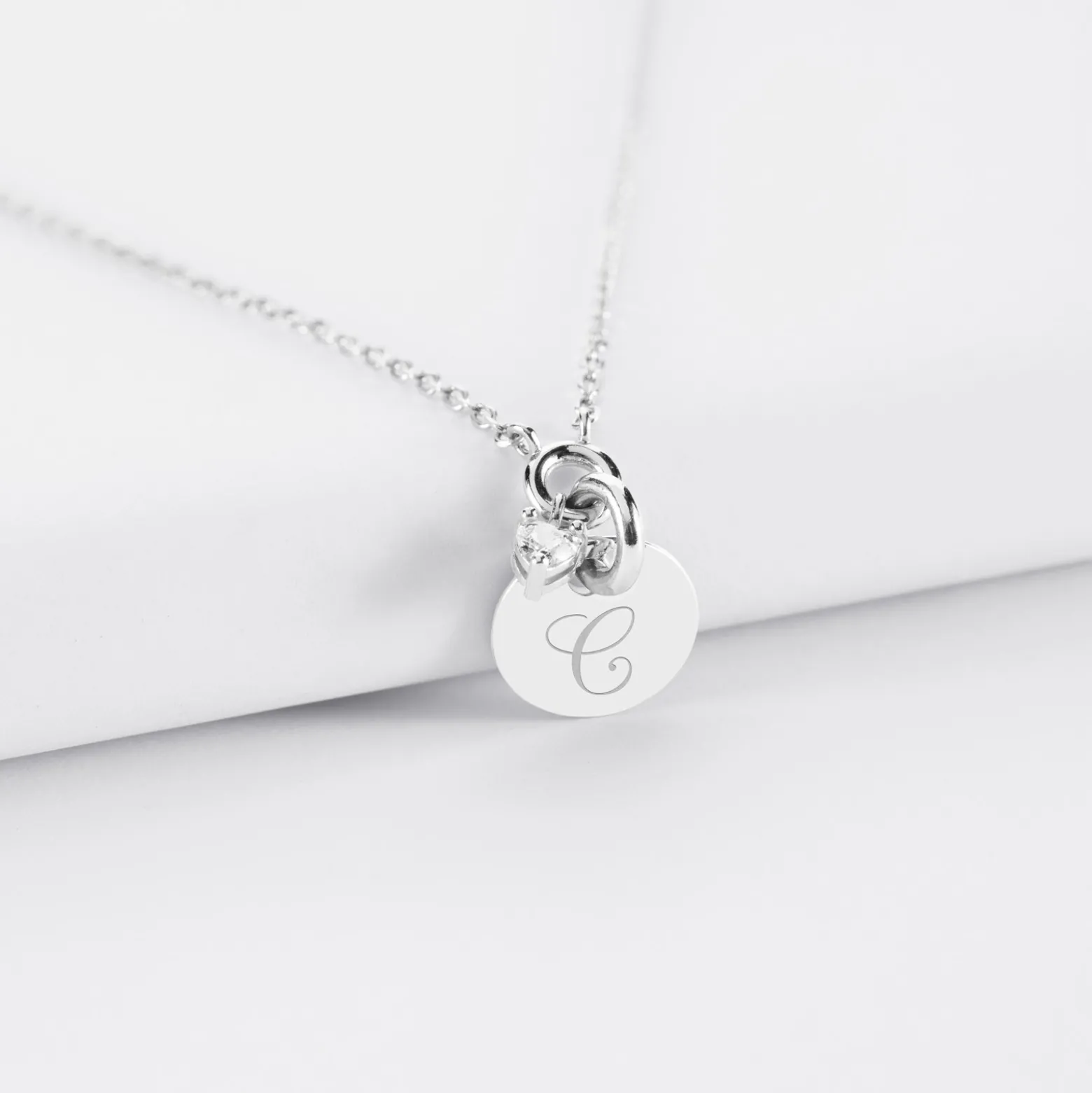 Collier mini coeur scintillant personnalisé médaille gravée argent 10 mm