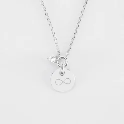 Collier mini coeur scintillant personnalisé médaille gravée argent 10 mm