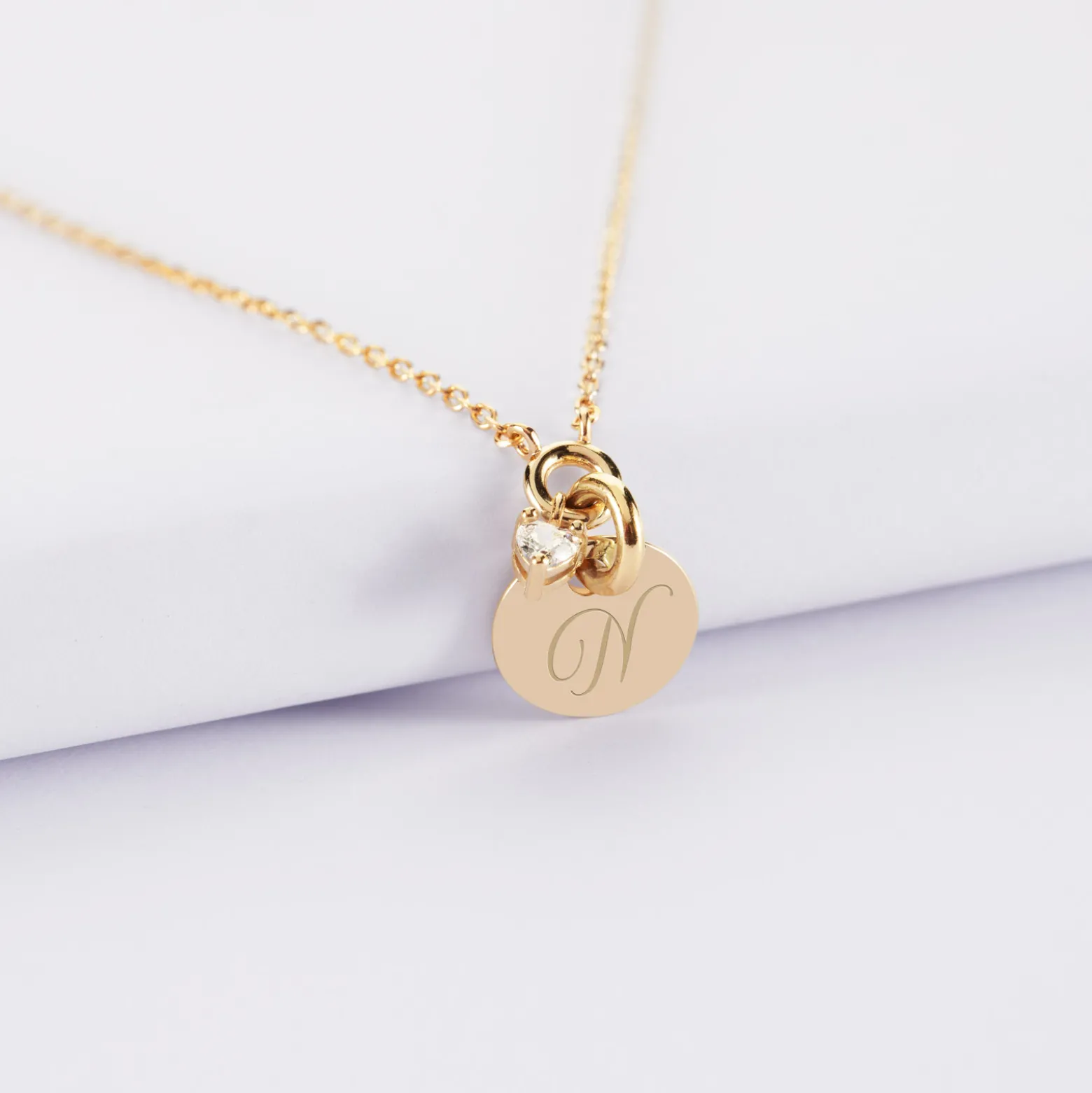 Collier mini coeur scintillant personnalisé médaille gravée plaqué or 10 mm