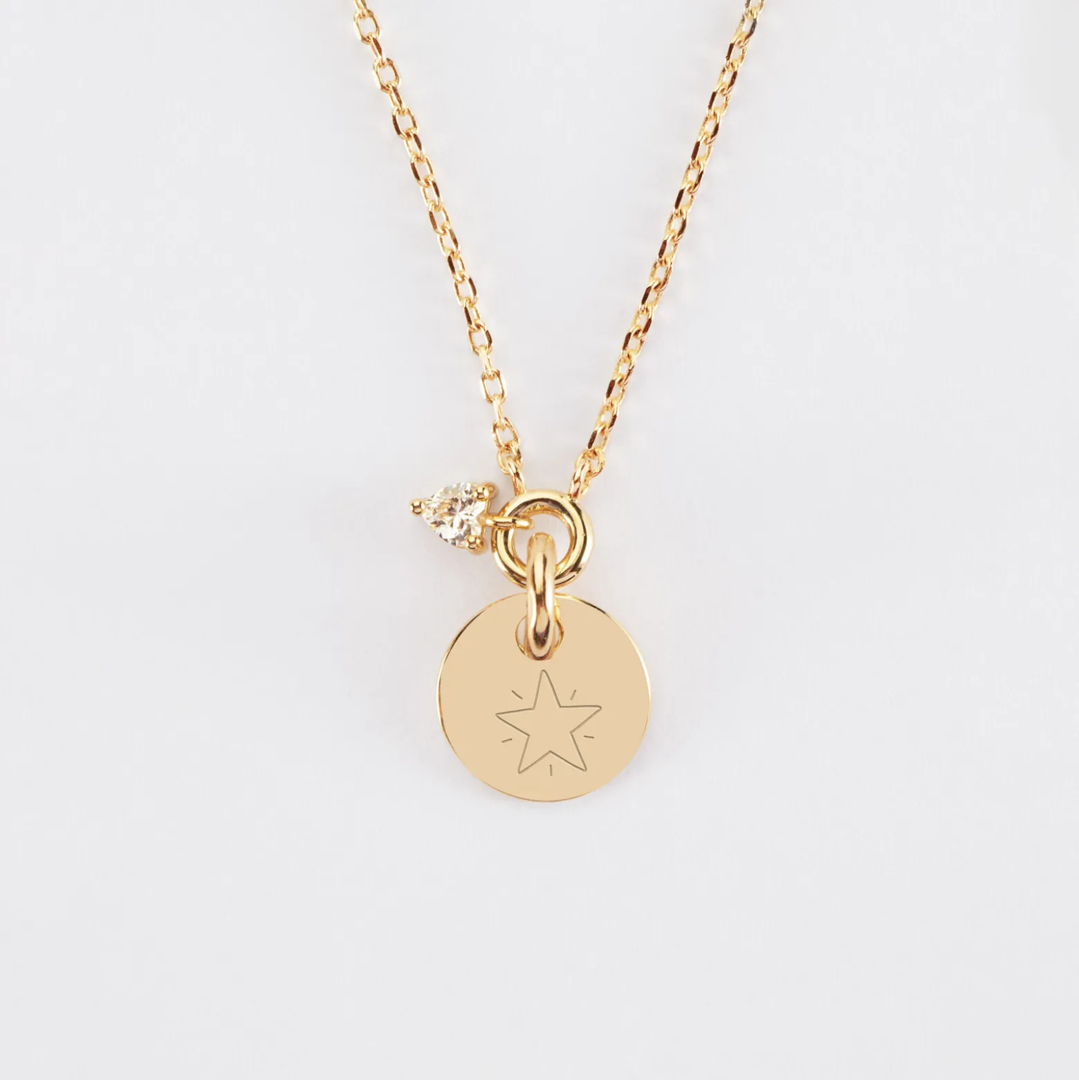 Collier mini coeur scintillant personnalisé médaille gravée plaqué or 10 mm