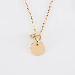 Collier mini coeur scintillant personnalisé médaille gravée plaqué or 10 mm