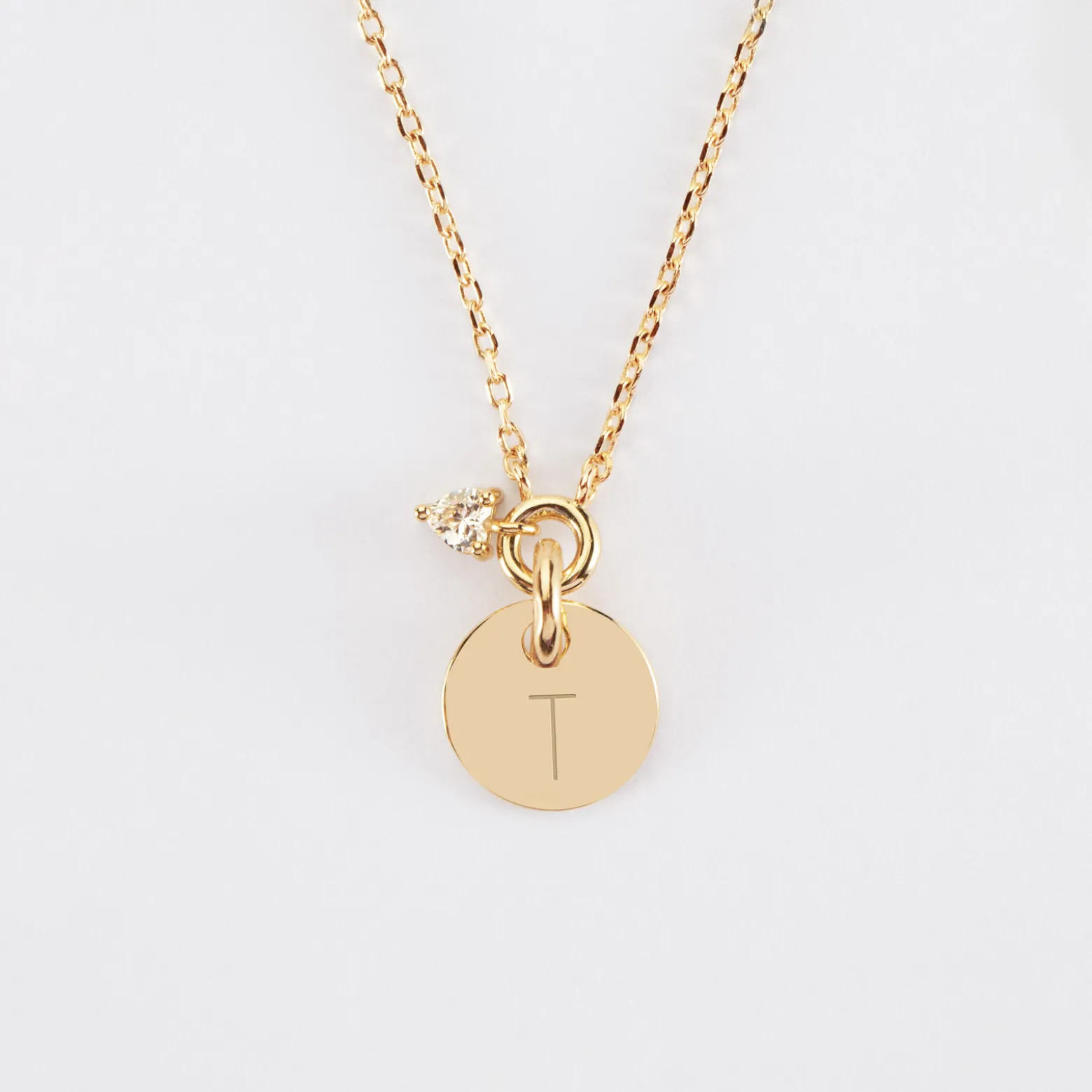 Collier mini coeur scintillant personnalisé médaille gravée plaqué or 10 mm