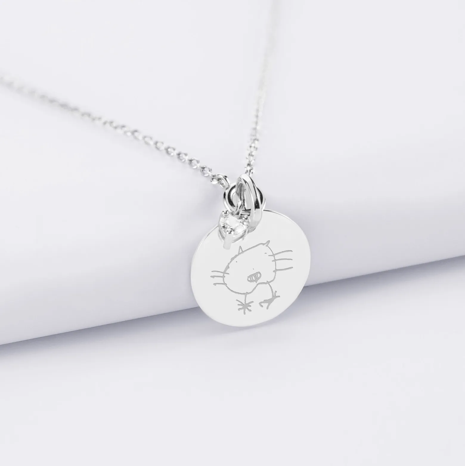 Collier mini coeur scintillant personnalisé médaille gravée argent 15 mm