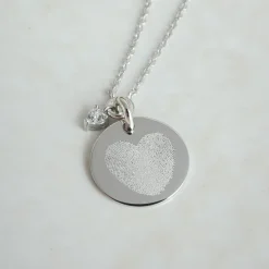 Collier mini coeur scintillant personnalisé médaille gravée argent 15 mm