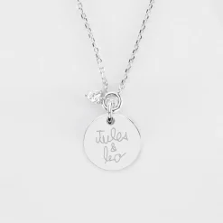 Collier mini coeur scintillant personnalisé médaille gravée argent 15 mm