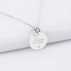 Collier mini coeur scintillant Mariée personnalisé médaille gravée argent 15 mm