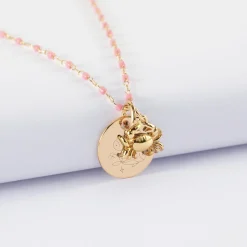 Collier perles Miyuki colorées personnalisé médaille gravée plaqué or 15 mm et breloque(s) summer - à composer