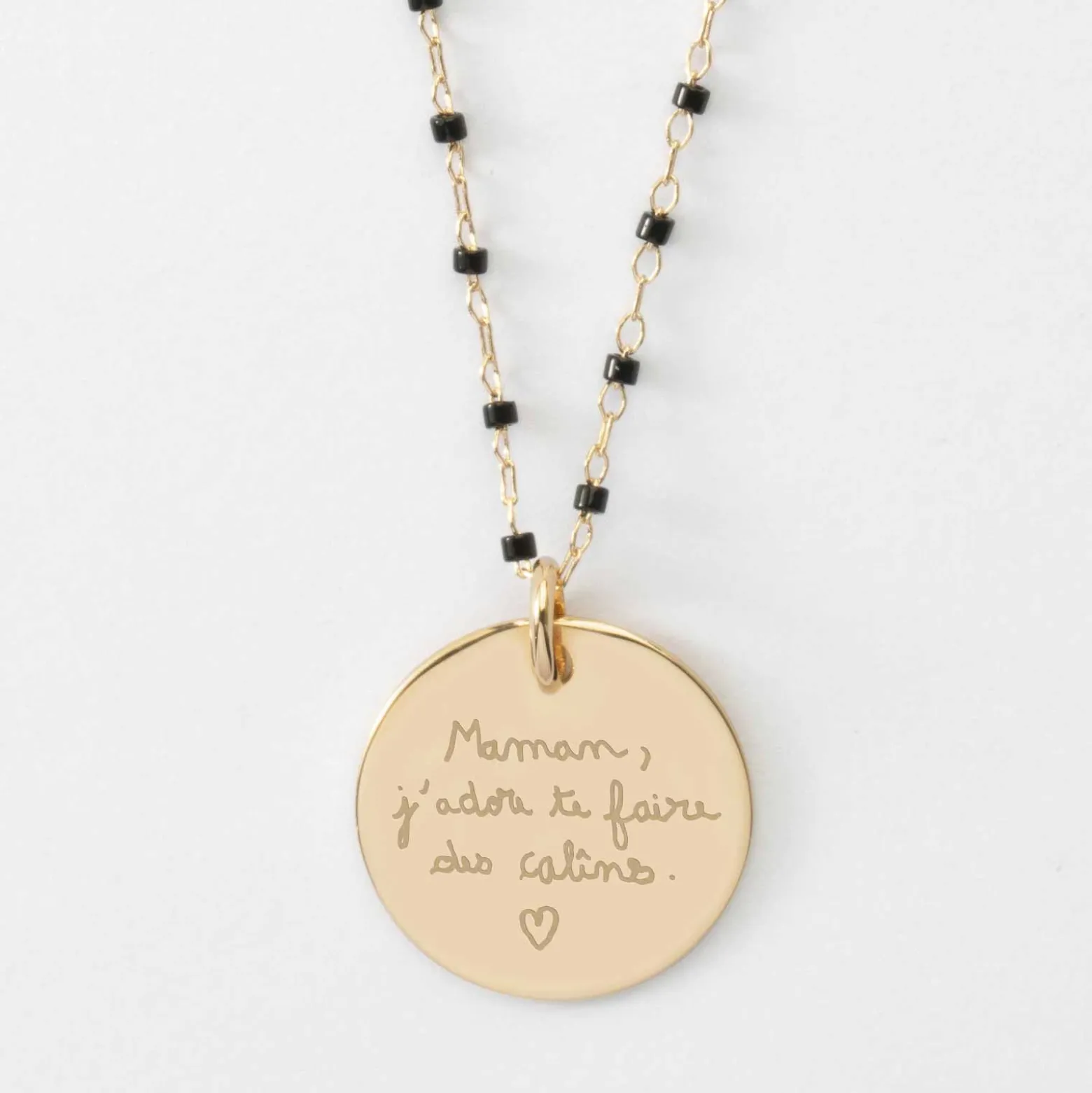 Collier perles Miyuki colorées personnalisé médaille gravée plaqué or 19 mm