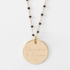 Collier perles Miyuki colorées personnalisé médaille gravée plaqué or 19 mm