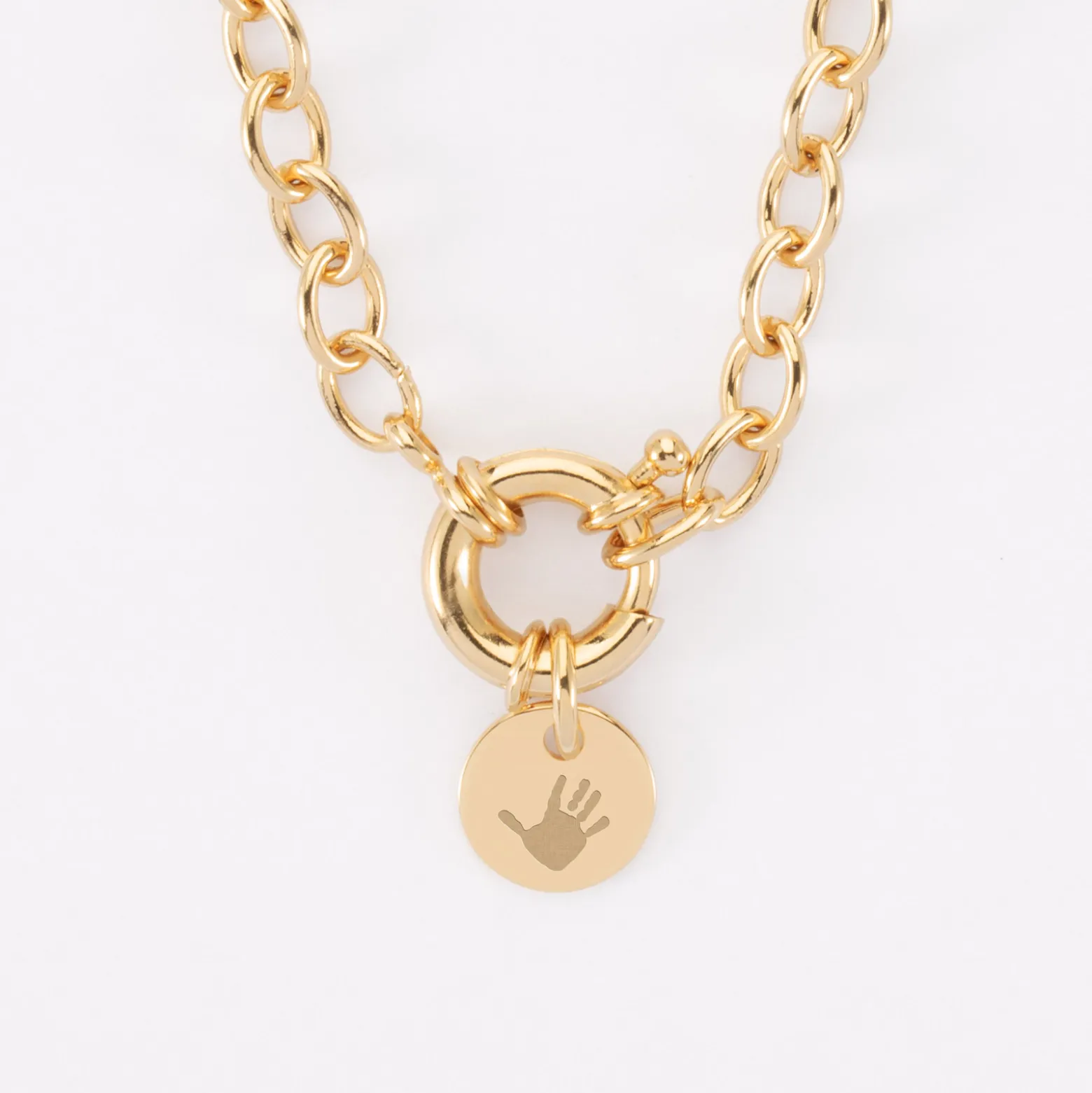 Collier personnalisé chaine fermoir marin médaille gravée plaqué or 10 mm