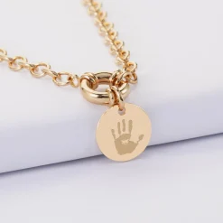 Collier personnalisé chaine fermoir marin médaille gravée plaqué or 15 mm