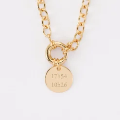 Collier personnalisé chaine fermoir marin médaille gravée plaqué or 15 mm