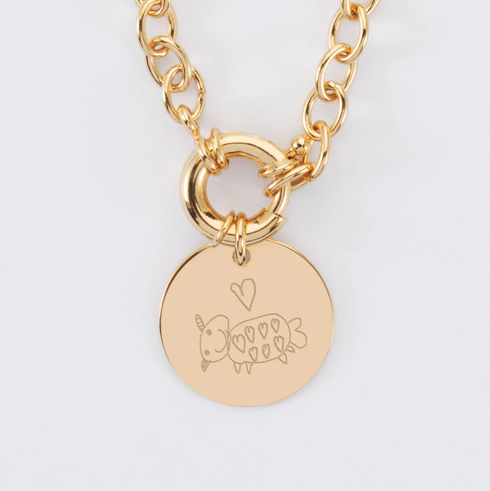 Collier personnalisé chaine fermoir marin médaille gravée plaqué or 19 mm