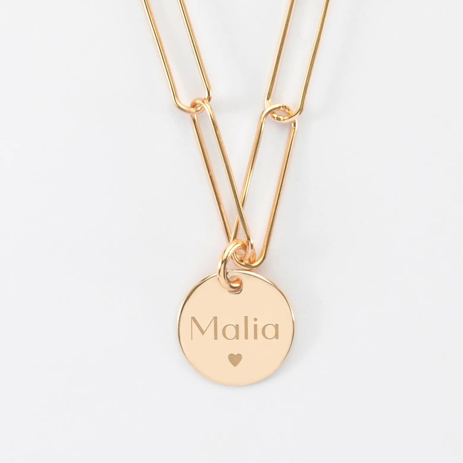 Collier personnalisé grandes mailles médaille gravée plaqué or 15 mm