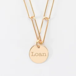 Collier personnalisé grandes mailles médaille gravée plaqué or 15 mm