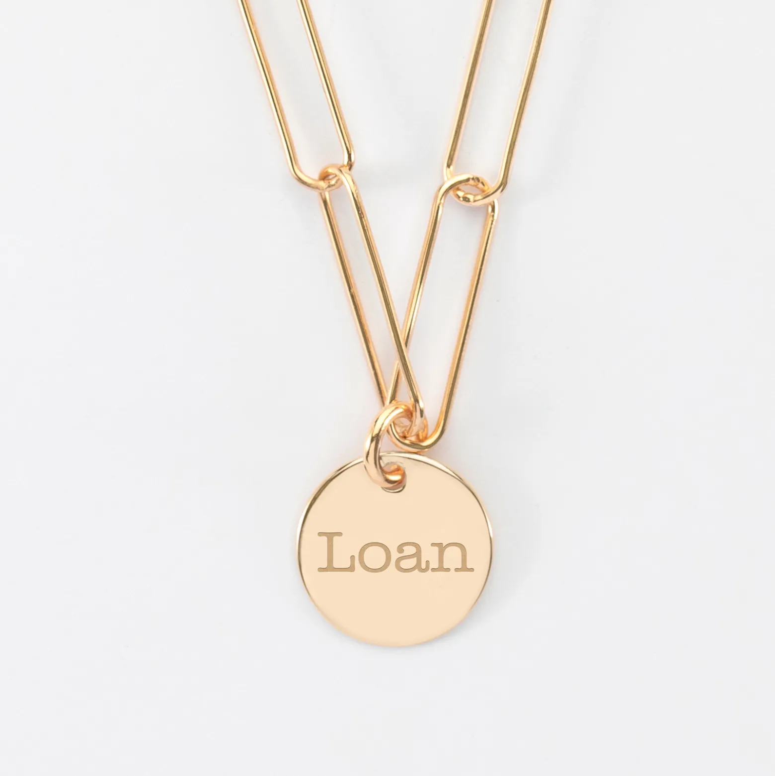 Collier personnalisé grandes mailles médaille gravée plaqué or 15 mm