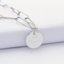 Collier personnalisé grandes mailles médaille gravée argent 15 mm