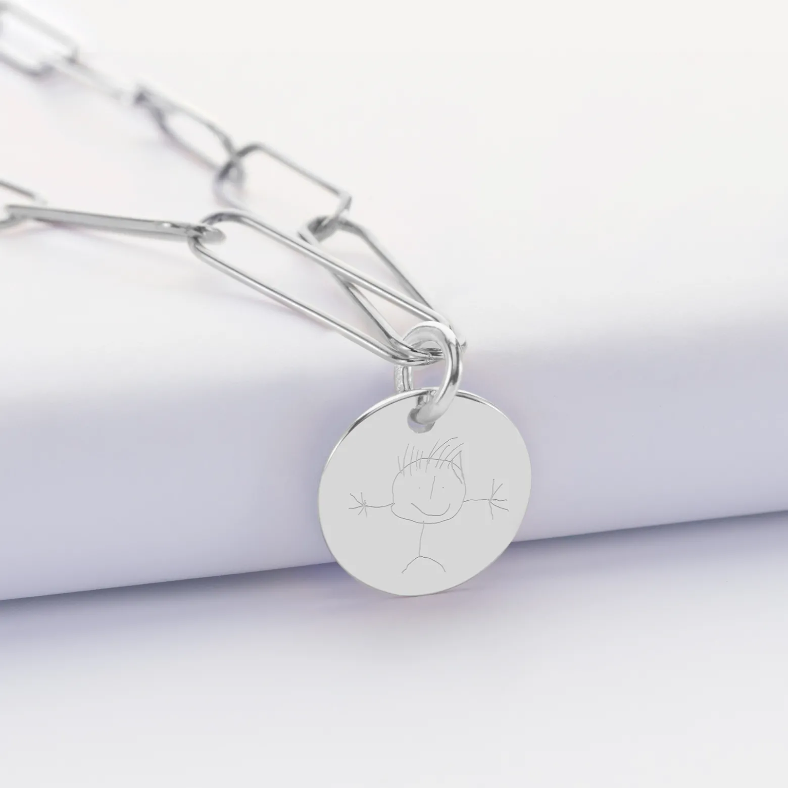 Collier personnalisé grandes mailles médaille gravée argent 15 mm