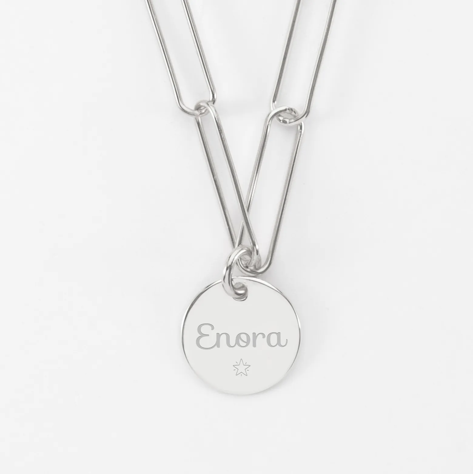 Collier personnalisé grandes mailles médaille gravée argent 15 mm