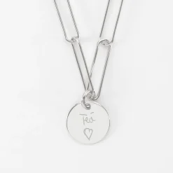 Collier personnalisé grandes mailles médaille gravée argent 15 mm