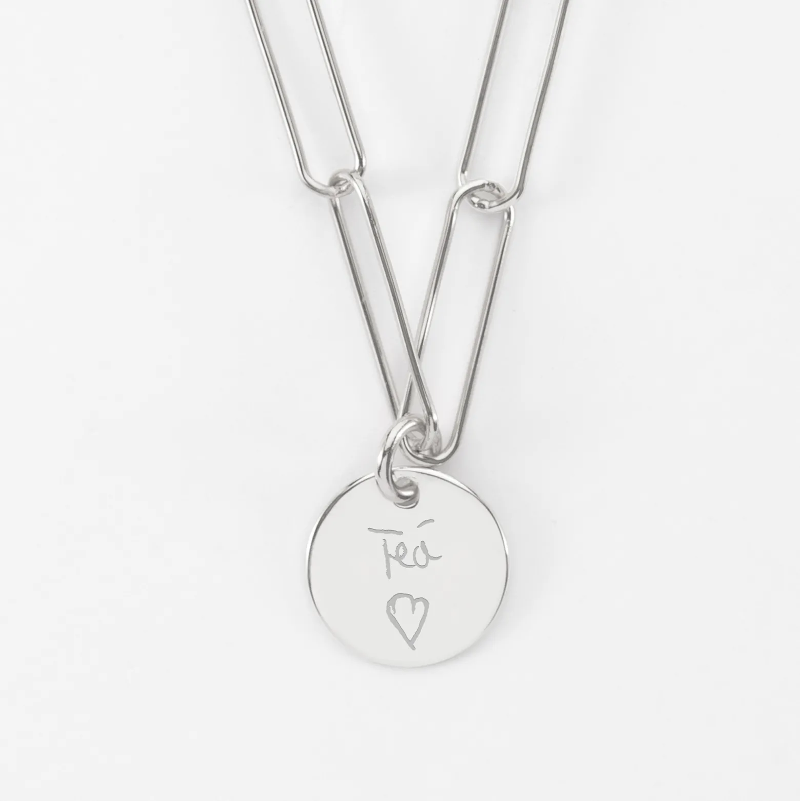 Collier personnalisé grandes mailles médaille gravée argent 15 mm