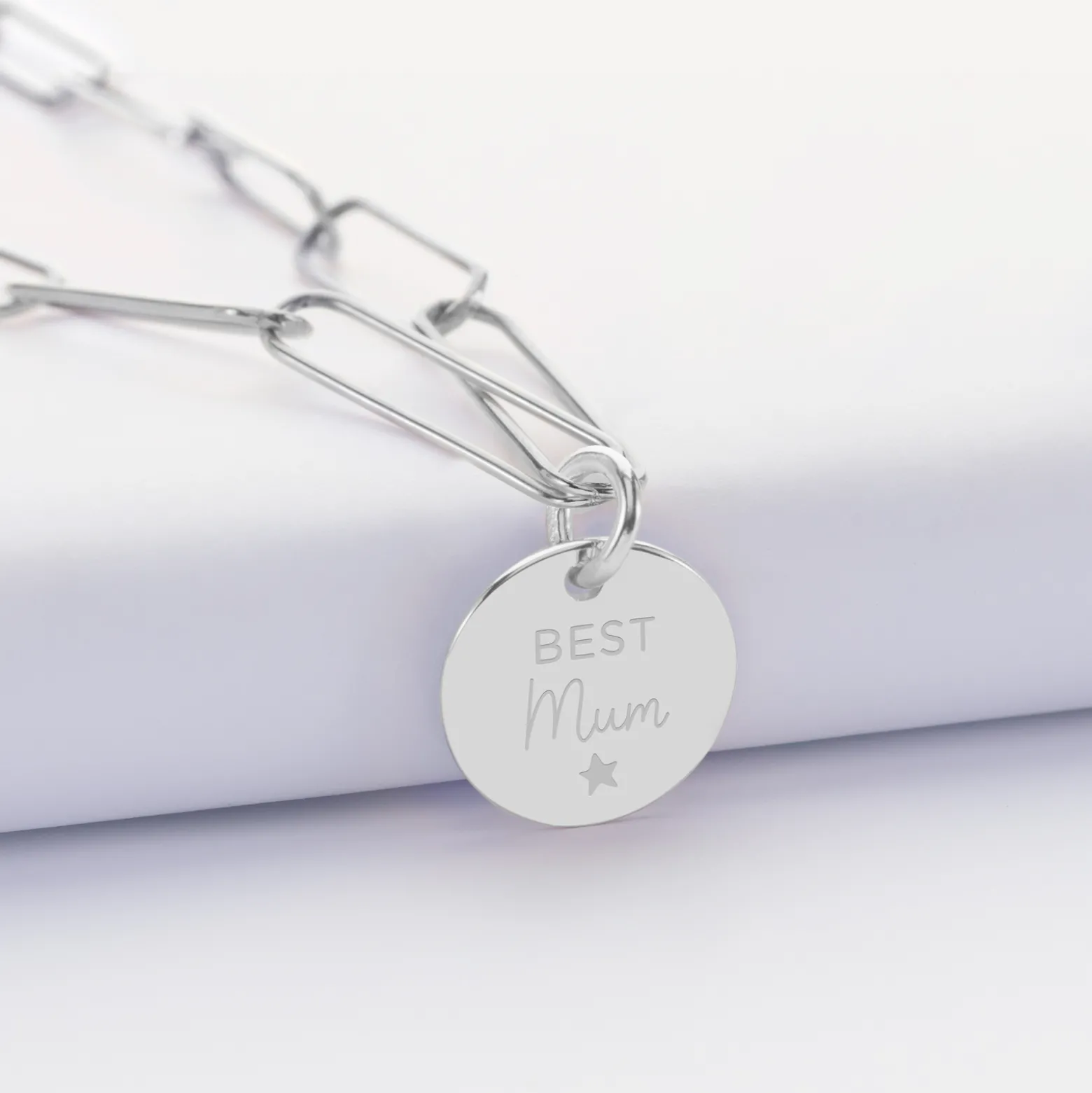 Collier personnalisé grandes mailles médaille gravée argent 15 mm