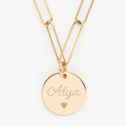 Collier personnalisé grandes mailles médaille gravée plaqué or 19 mm
