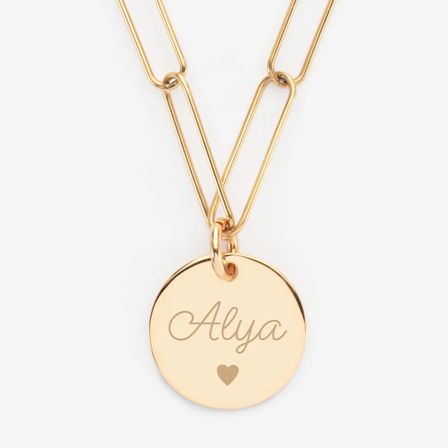 Collier personnalisé grandes mailles médaille gravée plaqué or 19 mm