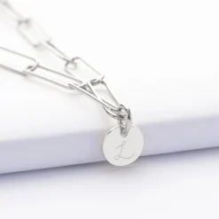 Collier personnalisé grandes mailles médaille gravée argent 10 mm
