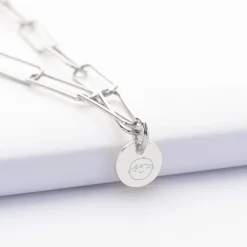 Collier personnalisé grandes mailles médaille gravée argent 10 mm