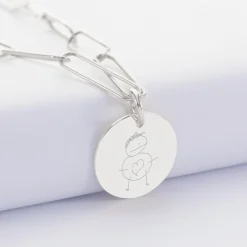 Collier personnalisé grandes mailles médaille gravée argent 19 mm