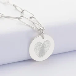 Collier personnalisé grandes mailles médaille gravée argent 19 mm