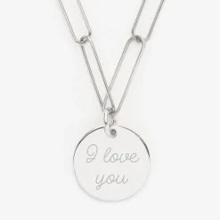Collier personnalisé grandes mailles médaille gravée argent 19 mm