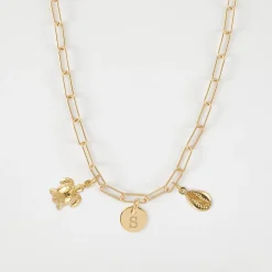 Collier personnalisé petites mailles médaille gravée plaqué or 10 mm et breloque(s) summer - à composer