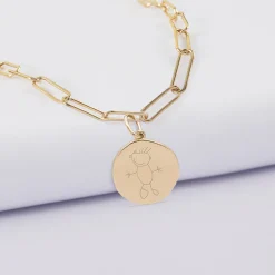 Collier personnalisé petites mailles médaille gravée plaqué or rose des vents texturée 14 mm