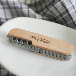 Couteau suisse personnalisé bois gravé