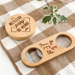 Décapsuleur magnet rond bois gravé 60x60 mm - édition spéciale 