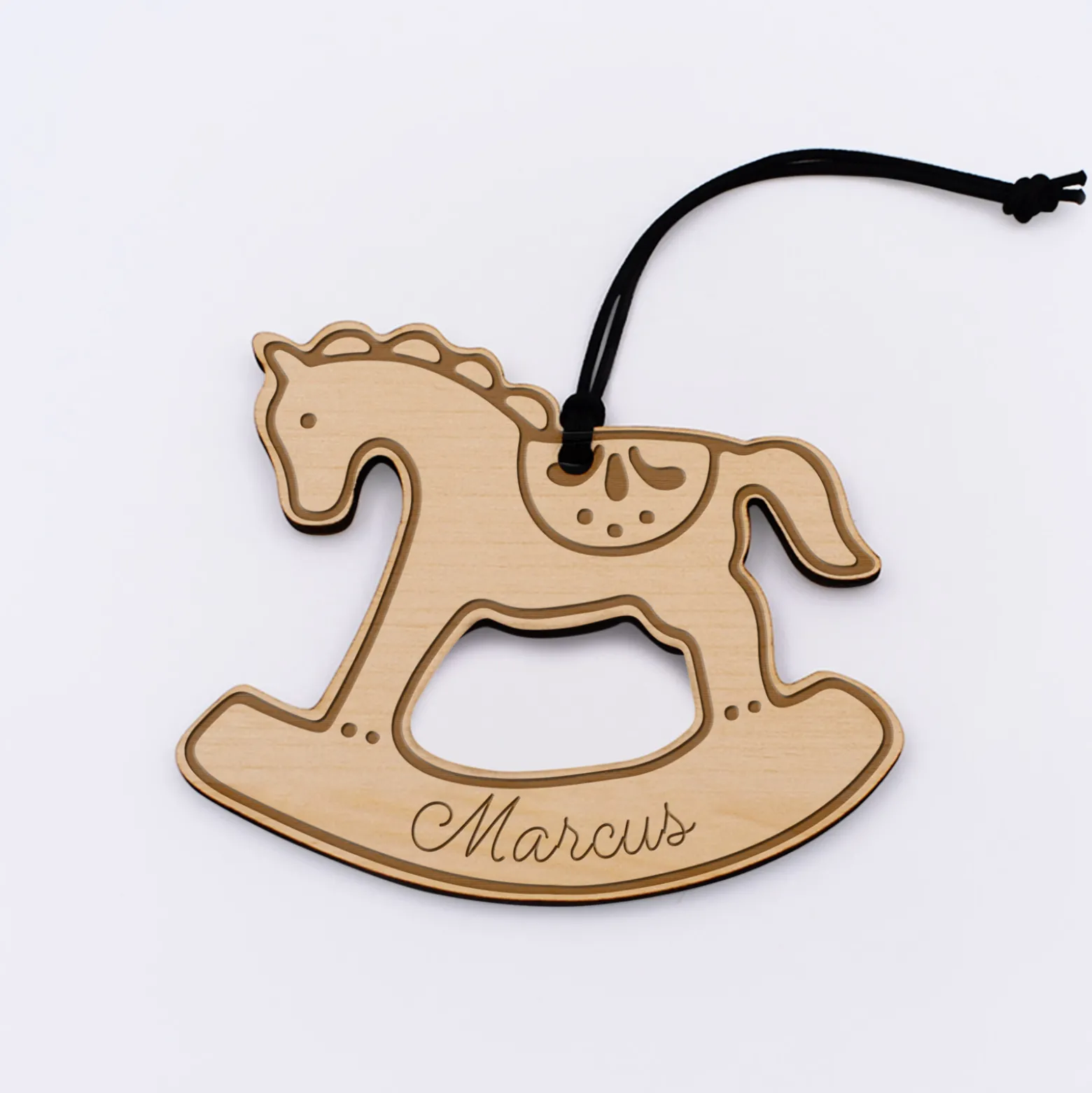 Décoration de Noël personnalisée bois gravé "Cheval à bascule"