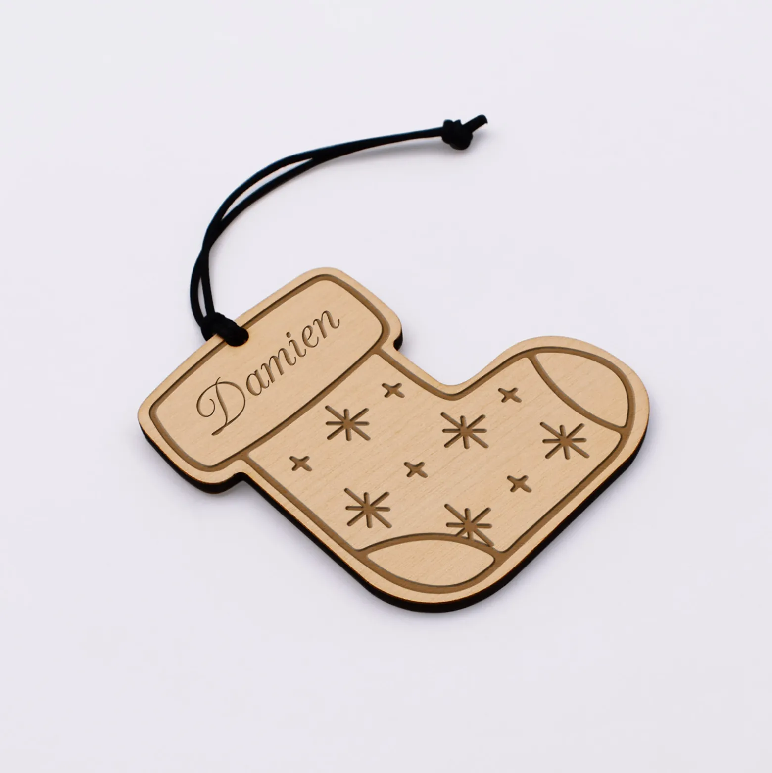 Décoration de Noël personnalisée bois gravé "Chaussette de Noël"