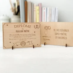 Diplôme du meilleur maître personnalisé bois gravé 15x10 cm avec support