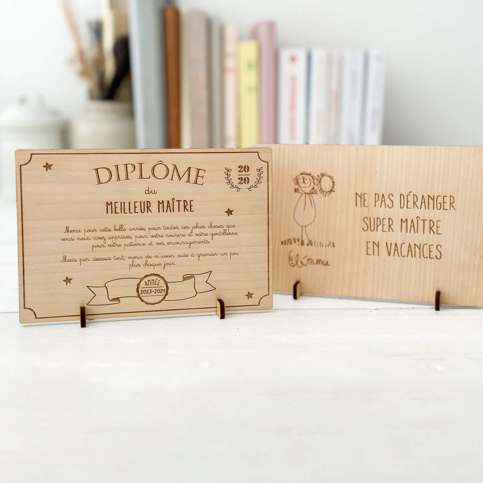 Diplôme du meilleur maître personnalisé bois gravé 15x10 cm avec support