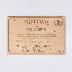 Diplôme du meilleur maître personnalisé bois gravé 15x10 cm avec support